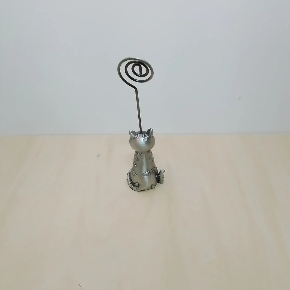 Adorable Sitting Cat Silver Metal Photo Holder Memo Clip Card Stand Trinket‎